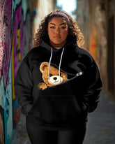 Women's Big and Tall Zipper Smiley Brown Bear Casual Hoodie